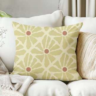 Mustard Yellow Funky Boho Hand Drawn Flowers  Throw Pillow