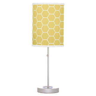 Mustard Yellow Geometric Honeycomb Hexagon Pattern Table Lamp