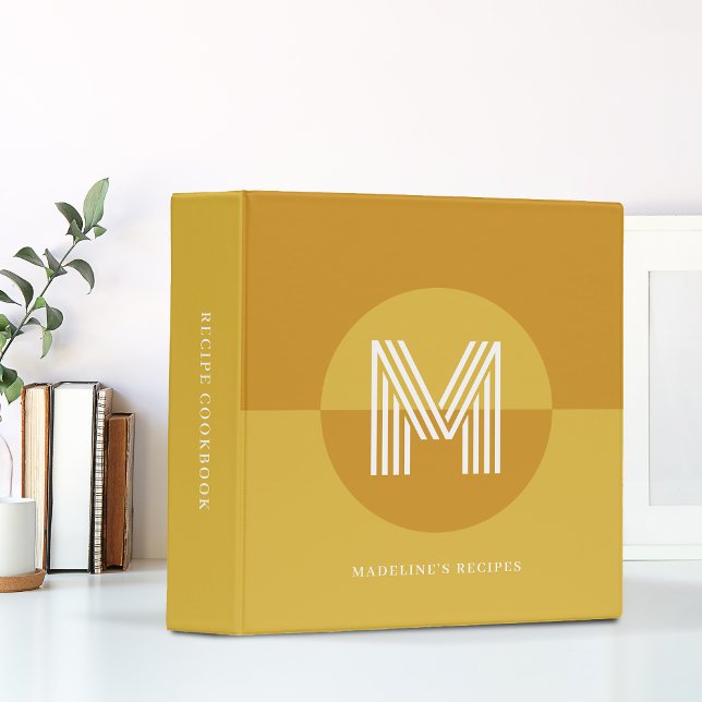 Mustard Yellow Geometric Monogram Kitchen Recipe Binder (Creator Uploaded)