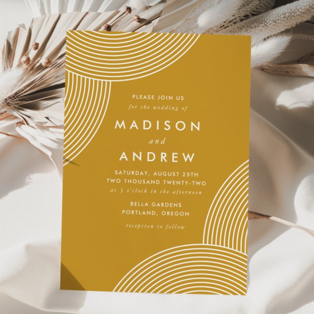 Mustard Yellow Geometric Swirl Wedding Invitation (Creator Uploaded)