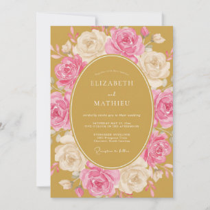Mustard Yellow Graceful Rose Wedding Invitation