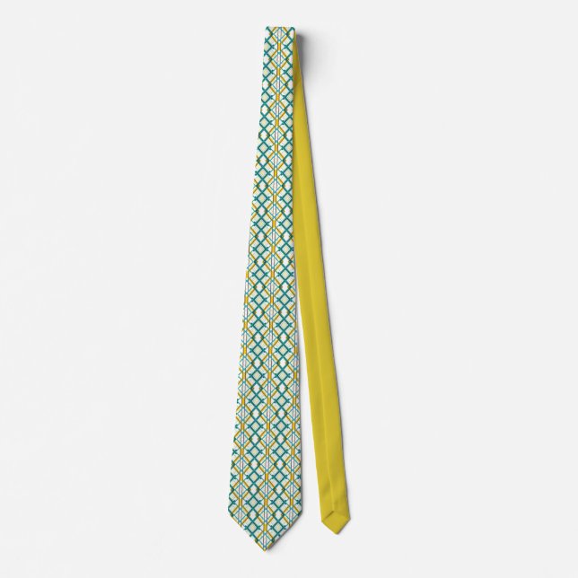 Mustard Yellow Green Blue Purple Geometric Pattern Tie (Front)