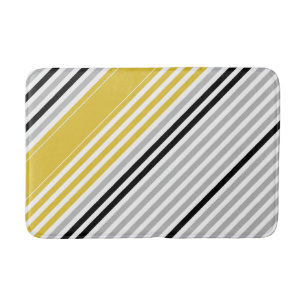 Mustard yellow, grey, black, white stripes bath mat