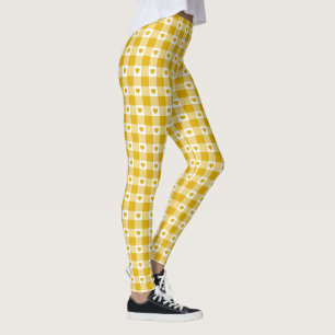 Mustard Yellow Heart Plaid Gingham Retro Color Leggings