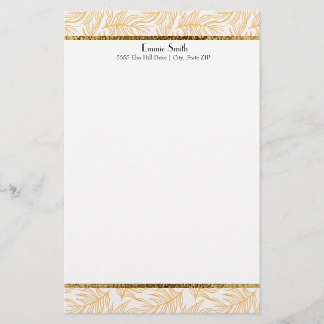 Mustard Yellow Leaves and Gold Custom Stationery (Front)