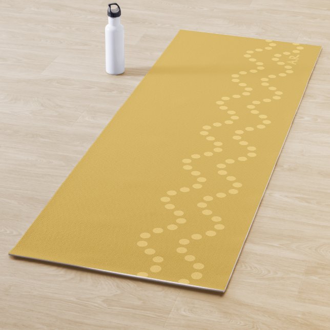 Mustard Yellow Minimal Dotted Wavy Lines Initials Yoga Mat (In Situ)