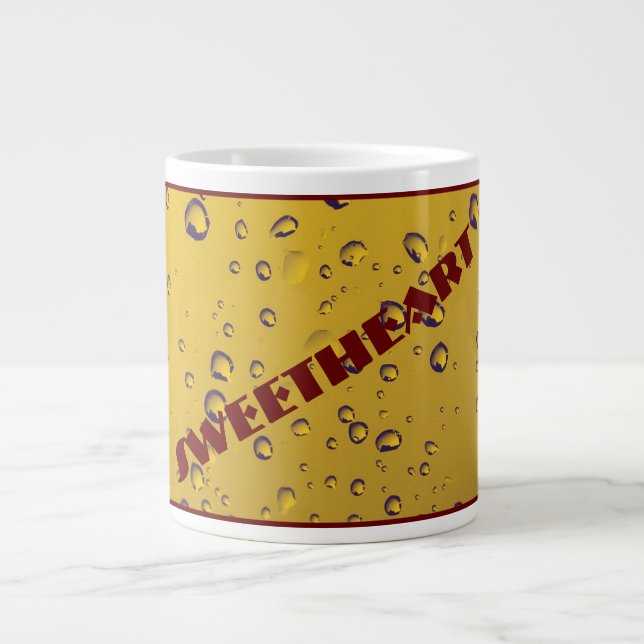 MUSTARD YELLOW MODERN CUTE RAIN DROPLETS ON GLASS  LARGE COFFEE MUG (Front)