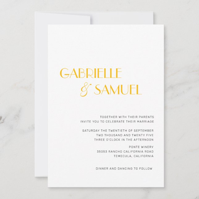 Mustard Yellow Modern Minimal Wedding Invitation (Front)