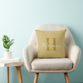 Mustard Yellow  Monogram Name Script Typography Throw Pillow
