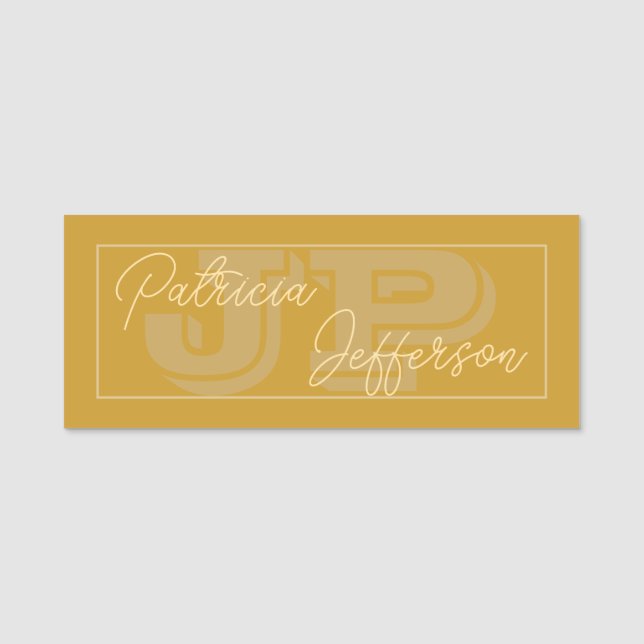 Mustard Yellow Monogrammed Handwritten Calligraphy Name Tag (Front)