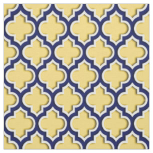 Mustard Yellow, Navy Blue Moroccan Quatrefoil #5DS Fabric