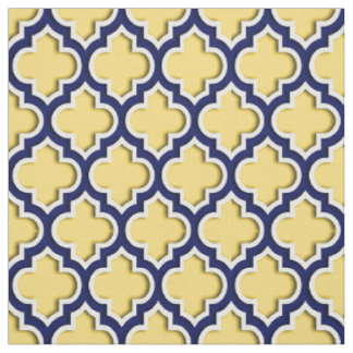 Mustard Yellow, Navy Blue Moroccan Quatrefoil #5DS Fabric