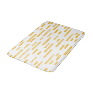 Mustard Yellow on White Rounded Lines Pattern Bath Mat