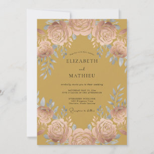 Mustard Yellow Opulent Rose Wedding Invitation