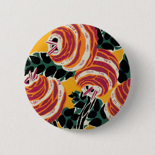 Mustard Yellow & Orange Art Deco Floral Decor 2 Inch Round Button