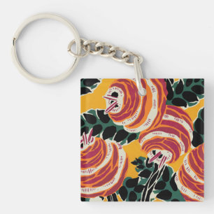 Mustard Yellow & Orange Art Deco Floral Decor Keychain