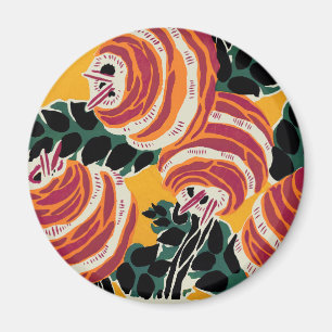 Mustard Yellow & Orange Art Deco Floral Decor Magnet