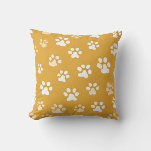 Mustard Yellow Paw Print Throw Pillow-Cute Dog cat Pillow