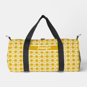 Mustard Yellow Plaid Shamrock Clover Customizable Duffle Bag