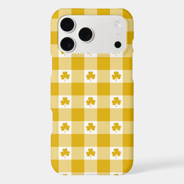 Mustard Yellow Plaid Shamrock Clover iPhone Case (Verso)