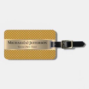 Mustard Yellow Polka Dots Gold Band Personalized Luggage Tag