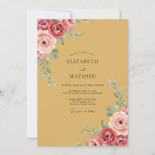 Mustard Yellow Romantic Floral Wedding Invitation