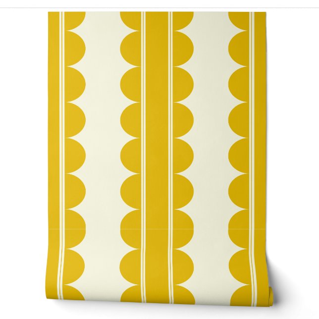 Mustard Yellow Scalloped Wallpaper (Unrolling)