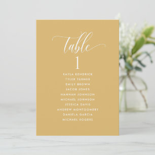Mustard Yellow Seating Plan Cards with Guest Names