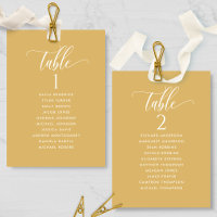 Mustard Yellow Seating Plan Cards with Guest Names