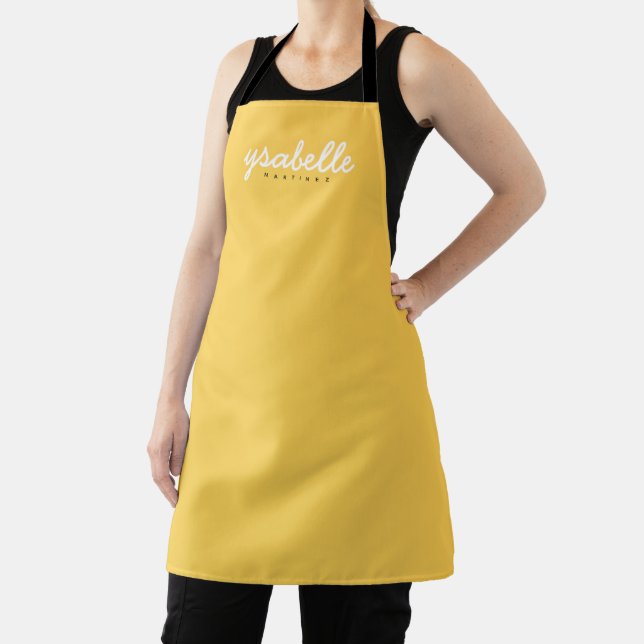 Mustard Yellow Simple Bold Script Name Apron (Insitu)