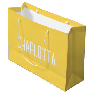 Mustard Yellow Simple Elegant Stylish Name Large Gift Bag