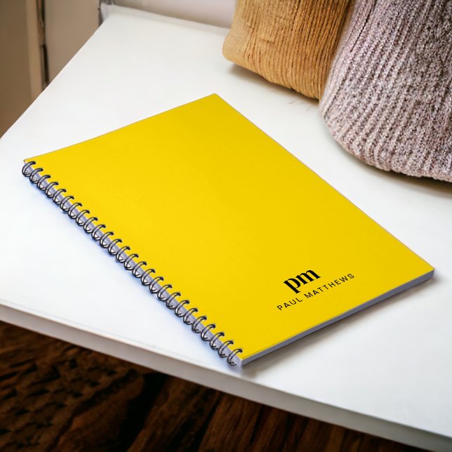 Mustard Yellow Simple Monogram Initials and Name Notebook (Personalize with your initials and name.)