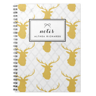 Mustard Yellow Stag Pattern Personalized Notebook
