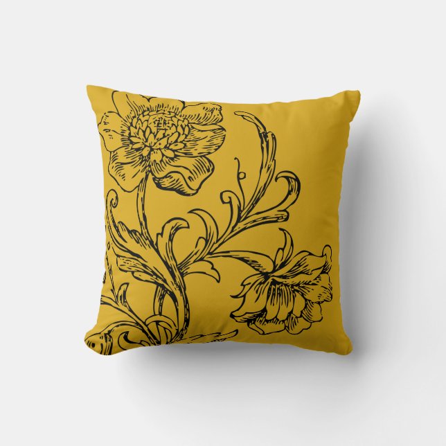 Mustard Yellow Stylish Floral Throw Pillow (Front)