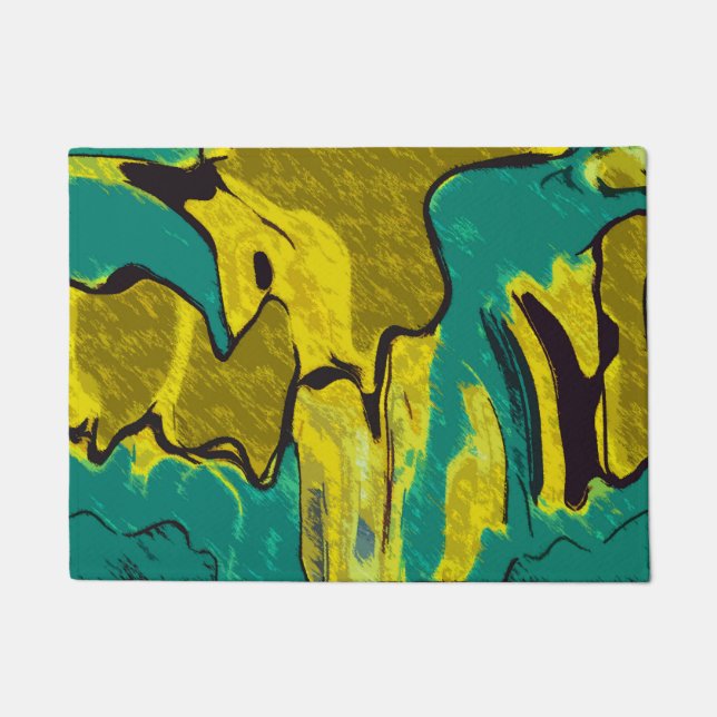 Mustard Yellow Teal Abstract Doormat (Front)