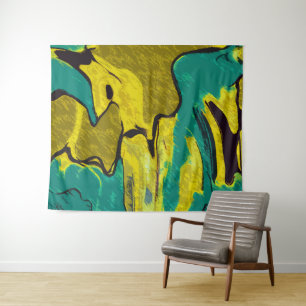 Mustard Yellow Teal Abstract Tapestry