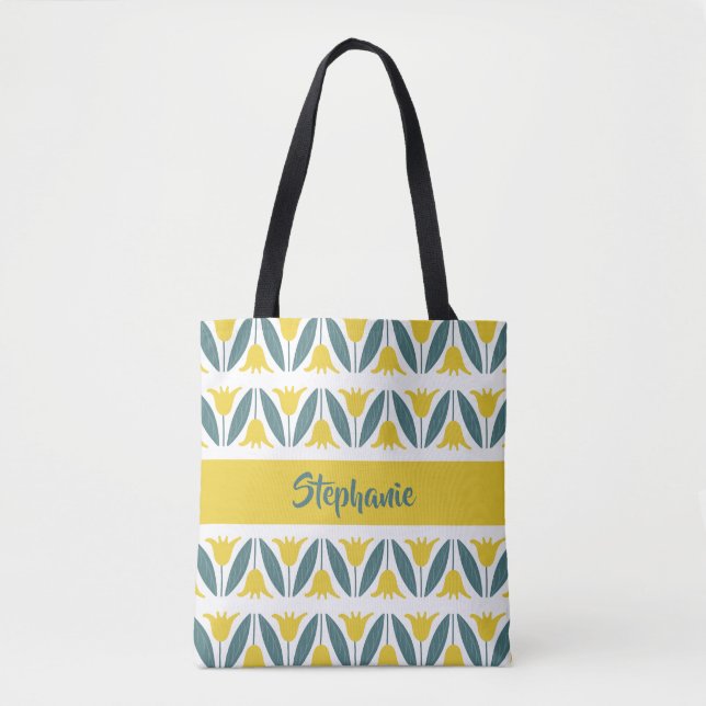 Mustard Yellow Tulips Floral Pattern Tote Bag (Front)