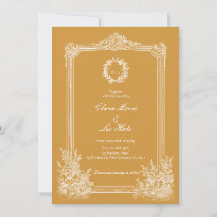 Mustard Yellow Vintage Ornate Frame Wedding Invitation