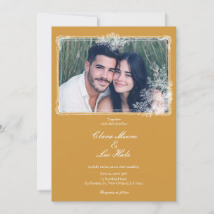 Mustard Yellow Vintage Ornate Frame Wedding Photo Invitation