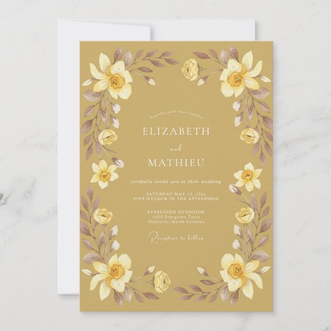 Mustard Yellow Vintage Spring Wedding Invitation (Front)