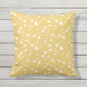 Mustard Yellow Whimsical Dandelion Seed Pattern Outdoor Pillow