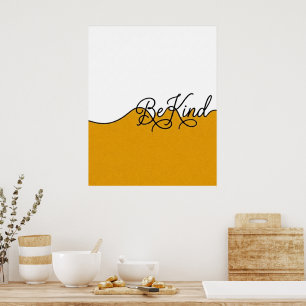Mustard Yellow & White Be Kind Cursive Wall Art