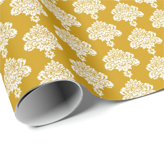 Mustard Yellow | White Damask Wrapping Paper (Roll Corner)