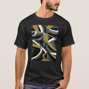 Mustard Yellow White Grey Line Curve Pattern On Bl T-Shirt