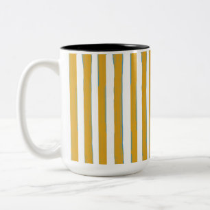 Mustard Yellow & White Hand-Painted Vertical Strip Two-Tone Coffee Mug