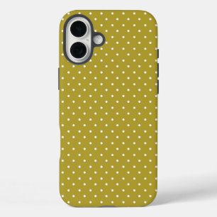  Mustard yellow white polka dots pattern  iPhone 16 Plus Case