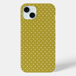 Mustard yellow white polka dots pattern iPhone 15 Mini Case