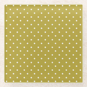  Mustard yellow white polka dots pattern  Glass Coaster