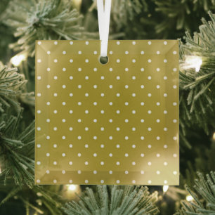 Mustard yellow white polka dots pattern Glass Ornament