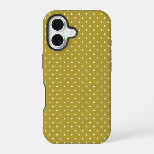  Mustard yellow white polka dots pattern  iPhone 16 Case (Back)